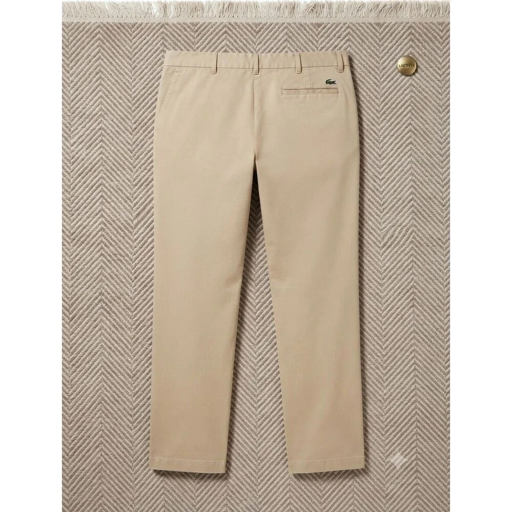 Lacoste Mens 38 Beige Chino Pants Classic Fit Cotton Twill Trousers Quiet Luxury